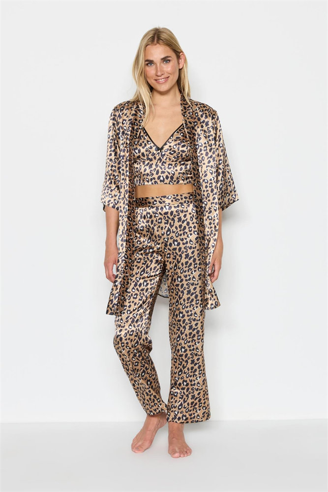 C&City Women Satin Triple Pyjama Set 045 Brown/Leopard