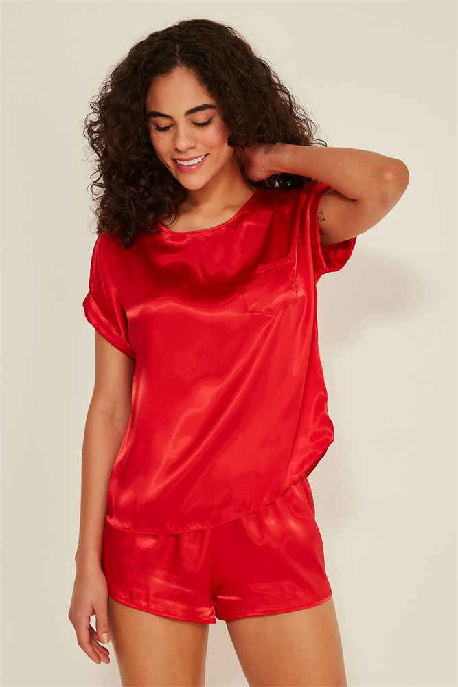 C&City 080 Women Satin Pyjama Set Red