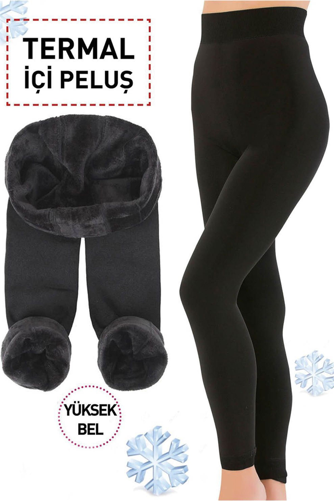 C&City Women Thermal Warm Velvet Legging Plush Black