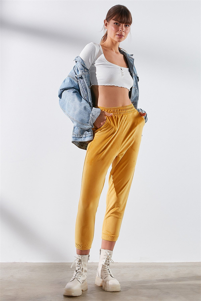 C&City Women Velvet Sweatpants  731  Mustard Color