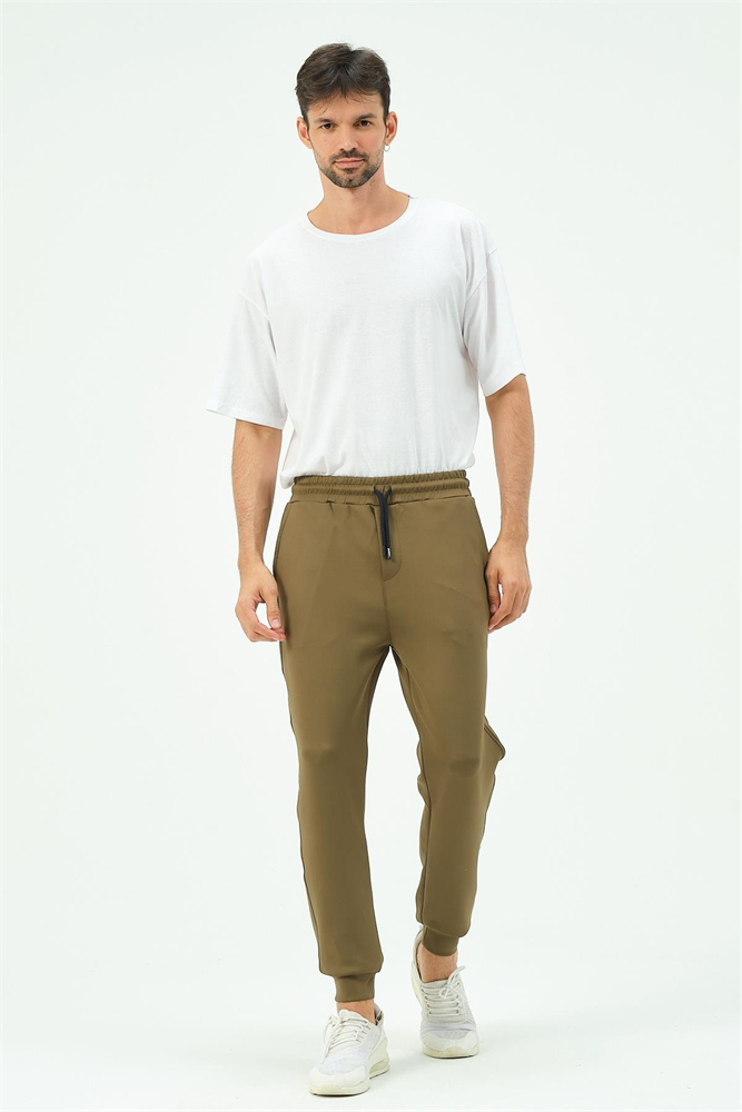 C&City Men Cuffed Leg Sweatpants with Side Pockets 851 Khaki