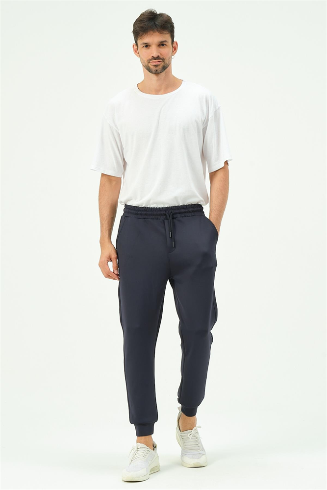 C&City Men Cuffed Leg Sweatpants with Side Pockets 851 Navy Blue