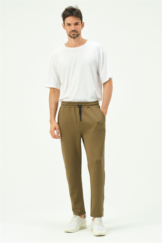 C&City Men Straight Leg Sweatpants with Side Pockets 852 Khaki