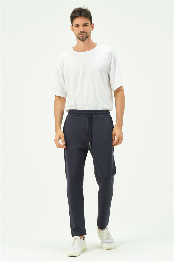 C&City Men Straight Leg Sweatpants with Side Pockets 852 Navy Blue