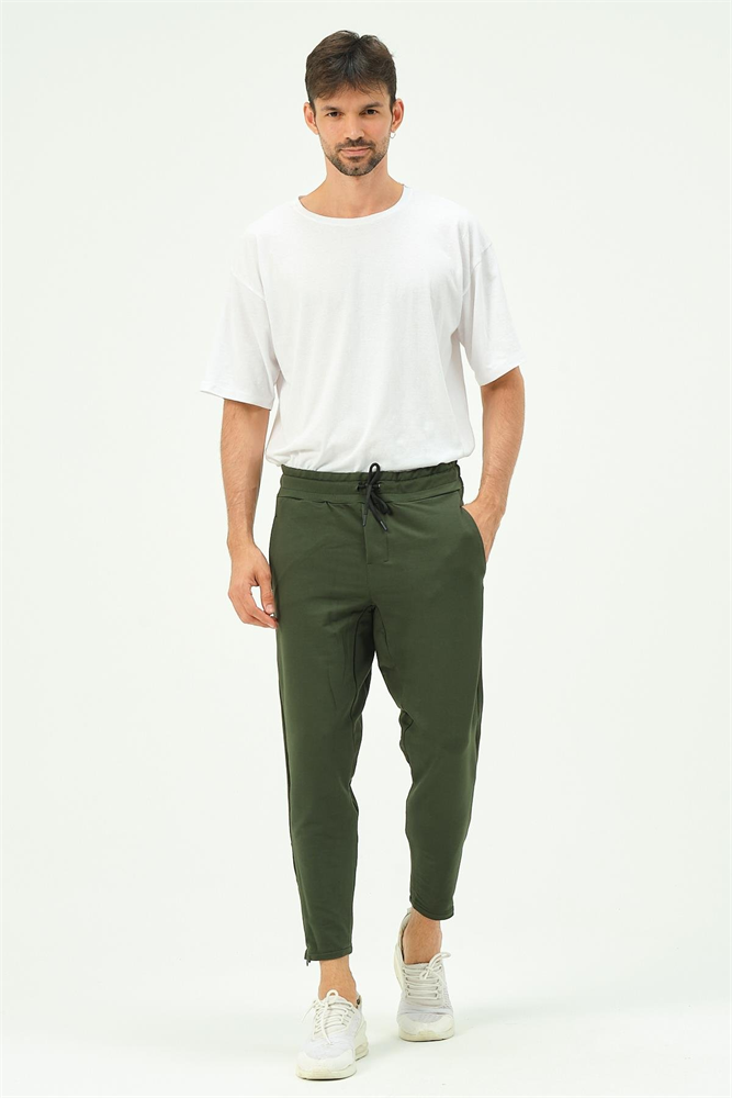 C&City Men Zippered Sweatpants with Back Pocket 782 Khaki