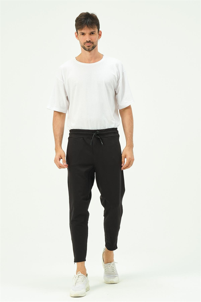 C&City Men Zippered Sweatpants with Back Pocket 782 Black