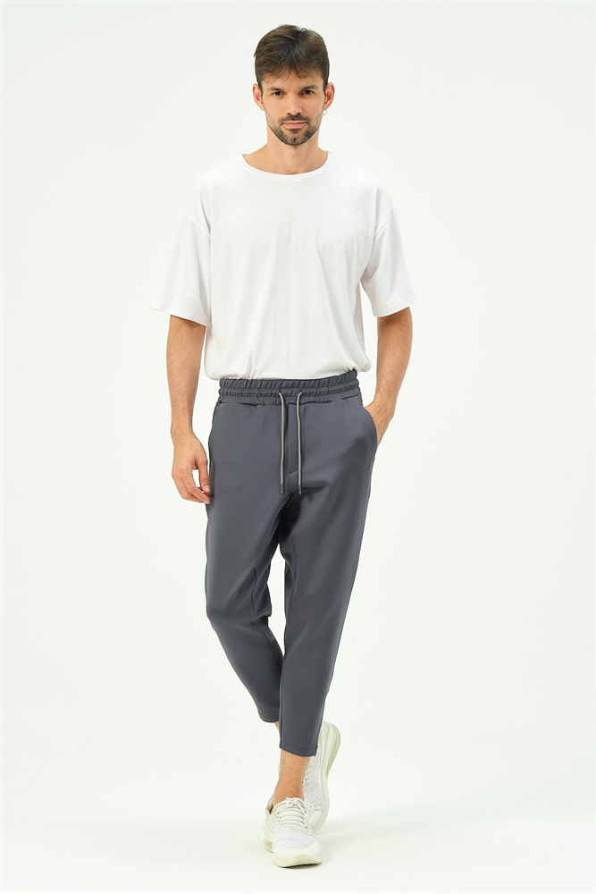 C&City Men Sweatpants with Zippered Legs and Back Pockets 854 Smoked Color
