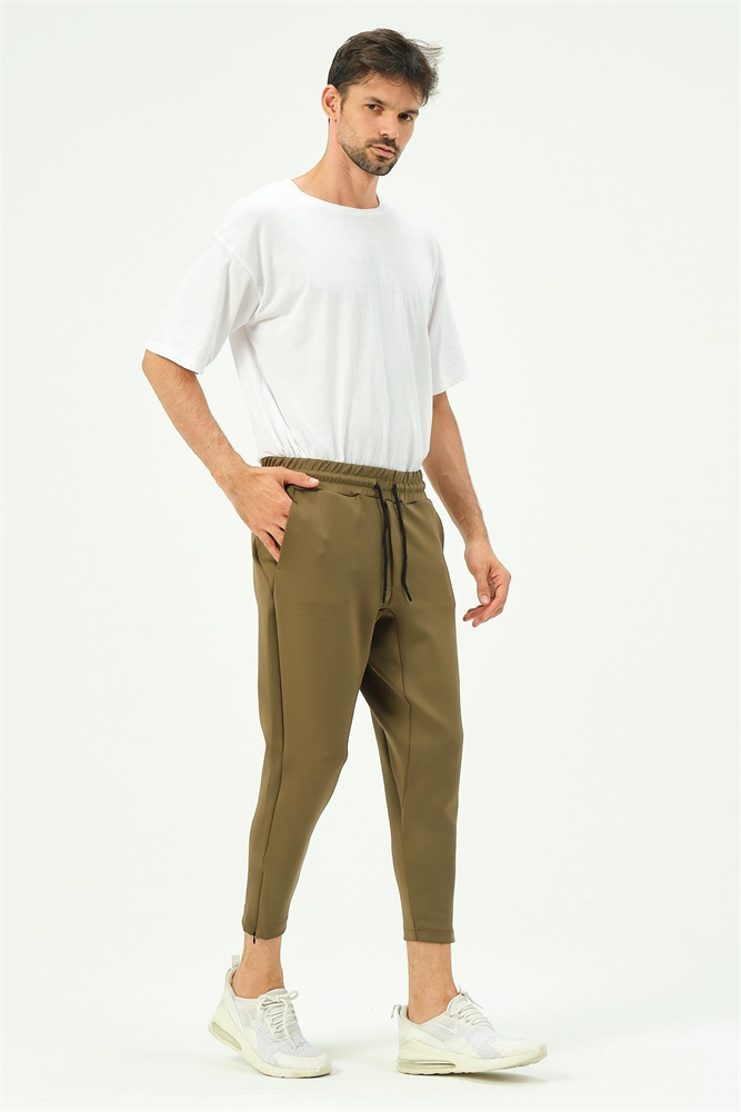 C&City Men Sweatpants with Zippered Legs and Back Pockets 854 Khaki