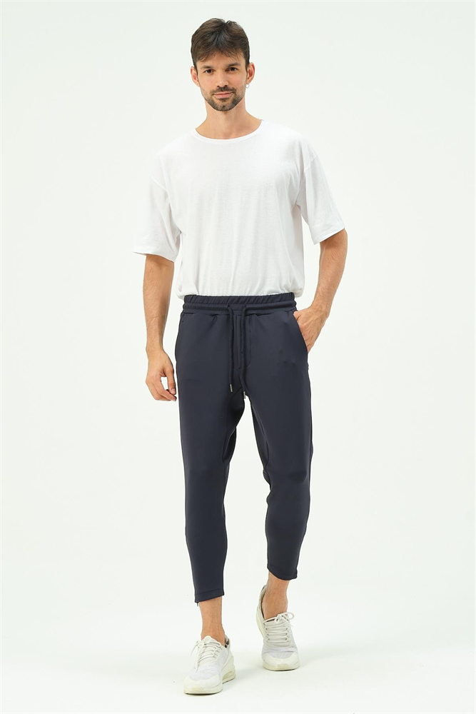 C&City Men Sweatpants with Zippered Legs and Back Pockets 854 Navy Blue