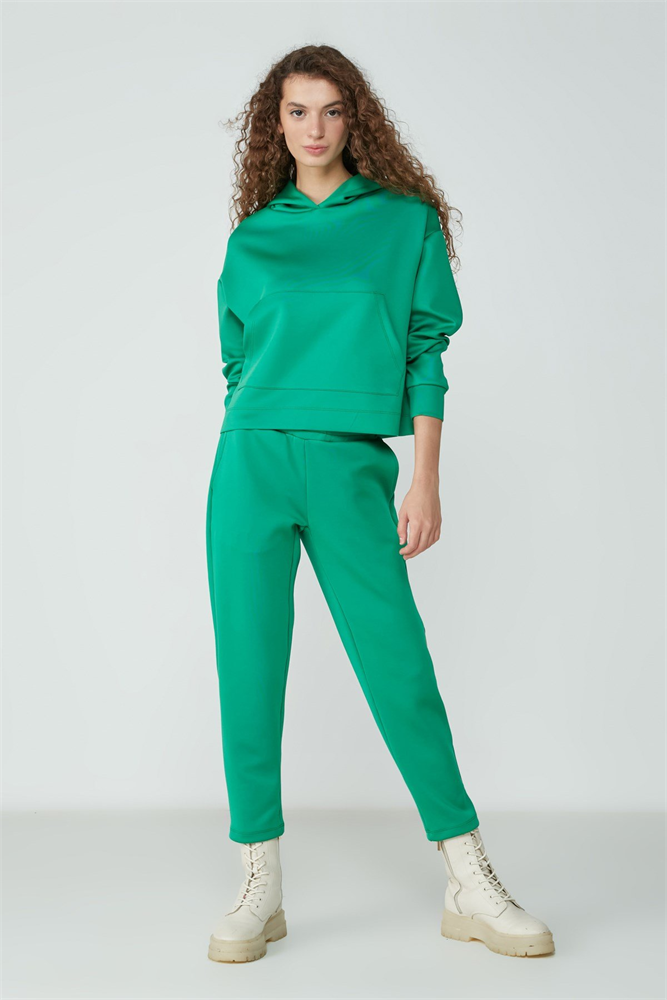 C&City Kapüşonlu Sweatshirt Yan Cepli Pantolon Pijama Takım 9103 Mint Yeşil Green