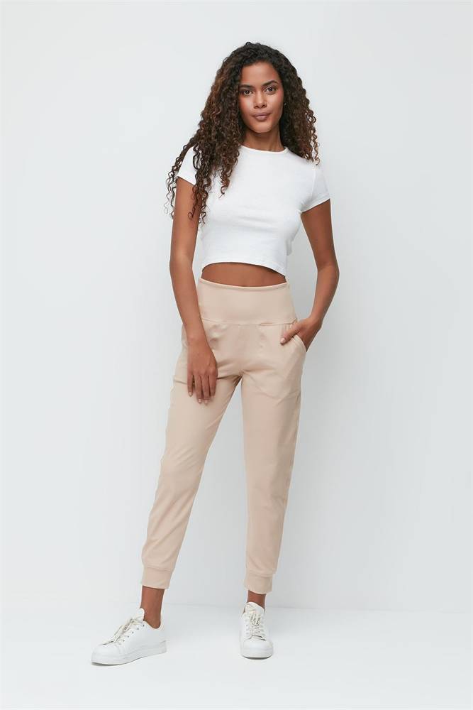 High Waist Cuffed Jogger Sweatpants 811 Beige