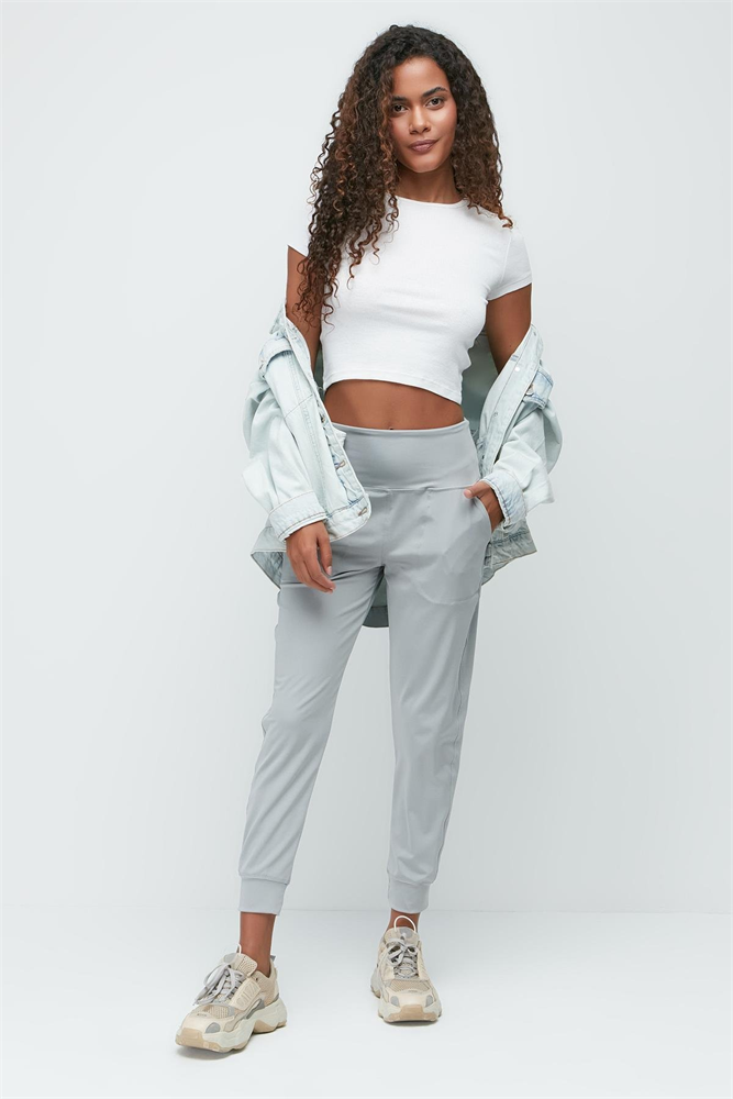 High Waist Cuffed Jogger Sweatpants 811 Grey