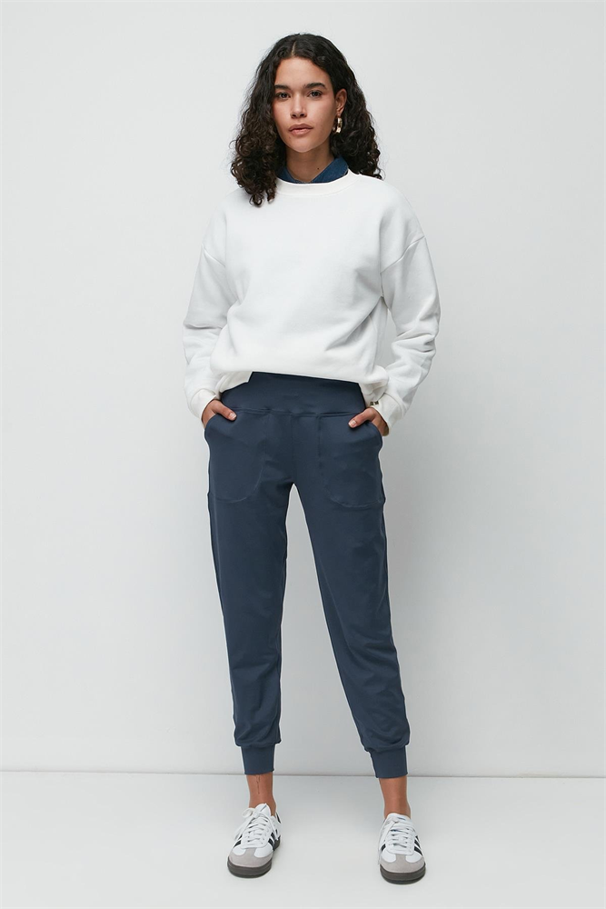 High Waist Cuffed Jogger Sweatpants 811 Blue