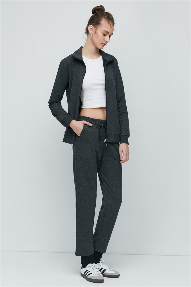 C&City Women Collared Front Zippered Straight Leg Tracksuit 9701 Anthracite