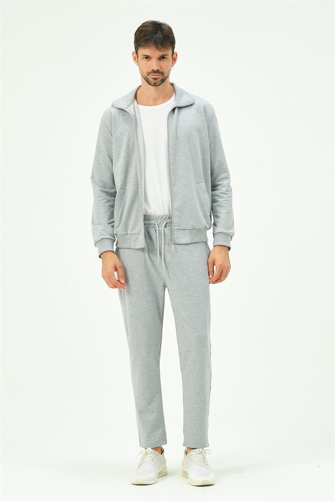 C&City Men Collared Front Zippered Straight Leg Tracksuit 8701 Grey