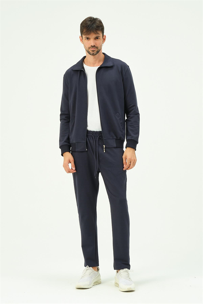 C&City Men Collared Front Zippered Straight Leg Tracksuit 8701 Navy Blue