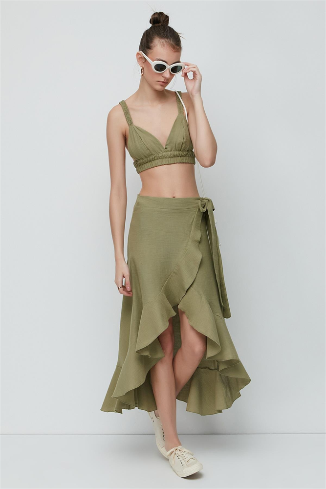 C&City Organic Cotton Muslin Bralette Skirt Set 9126 Khaki