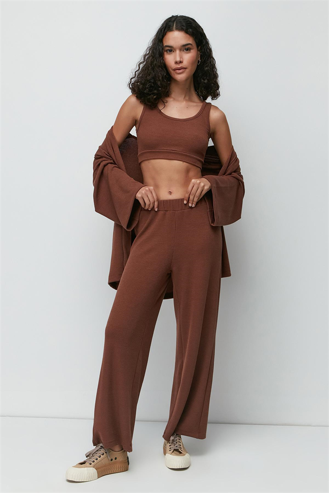 Ribbed 3-Piece Nightgown Set 9130 Brown