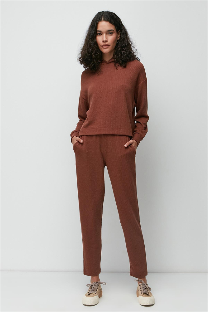 C&City Ribbed Hooded Sweatshirt Trousers Set 9131 Brown