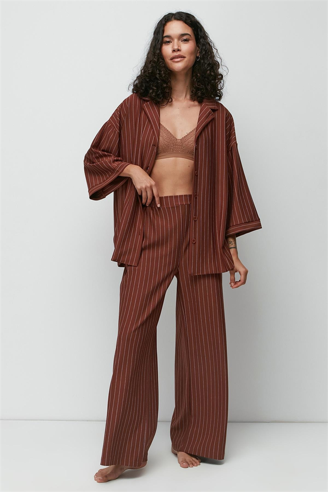 C&City Long Shirt Trousers Set 9140  Brown