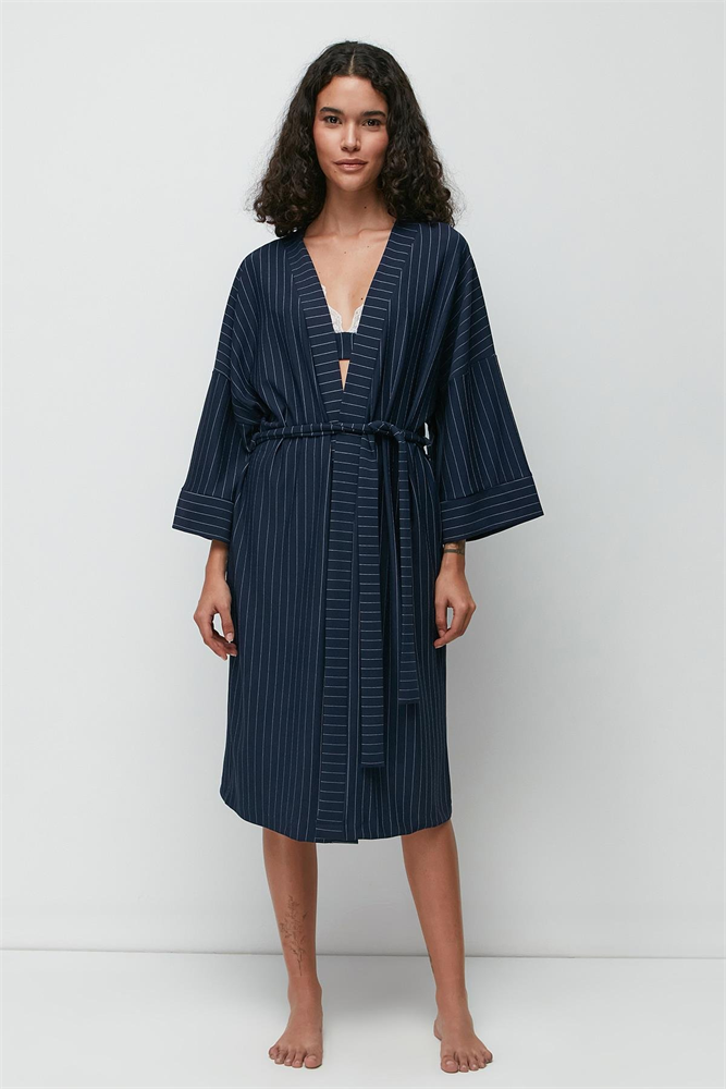 Batwing Sleeve Long Nightgown 9141 Navy Blue