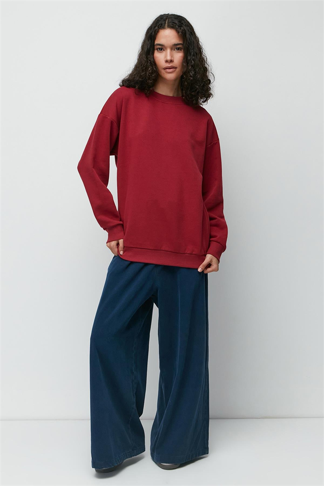 C&City Oversize Basic Crew Neck Thick Sweatshirt 951 Burgundy