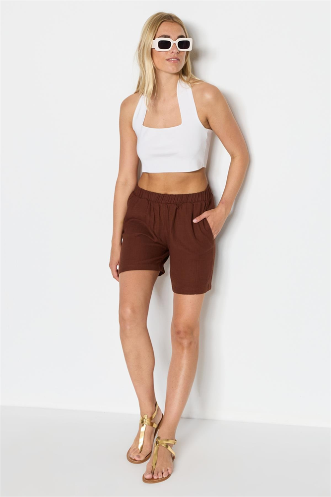 C&City Women Muslin Organic Cotton Shorts 744 Brown