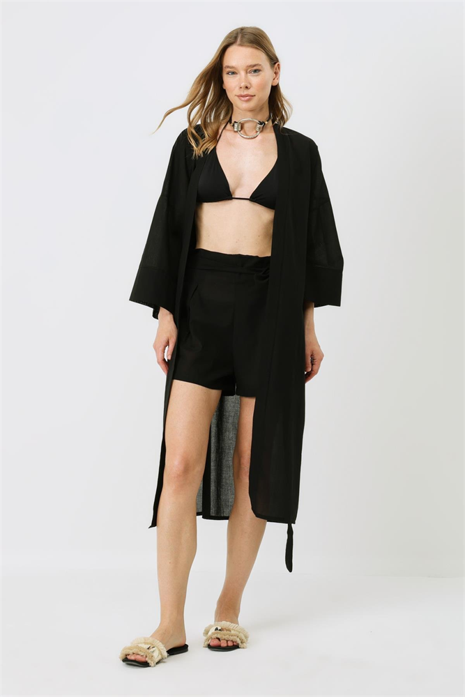 C&City Kimono Set with Shorts 9069 Black