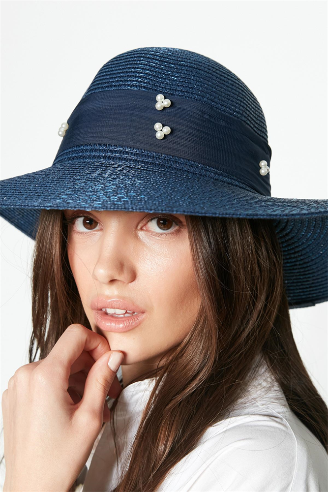 C&City Women Straw Hat Y23730-21 Navy Blue