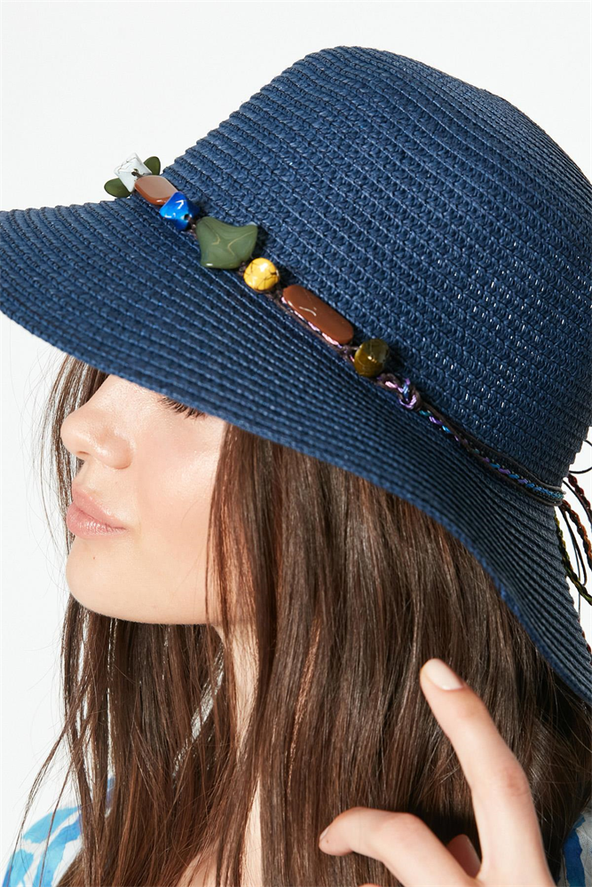 C&City Women Straw Hat Y23730-50 Navy Blue