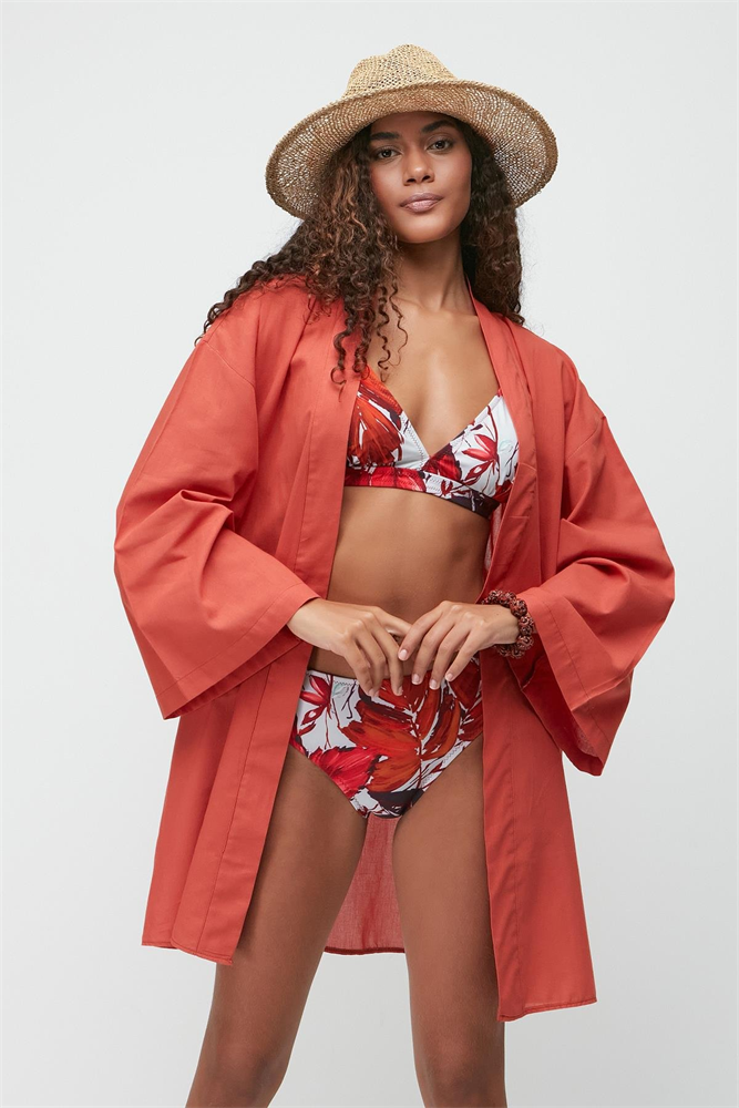 Kimono Sarong Beach Dress 22412 Brick Color