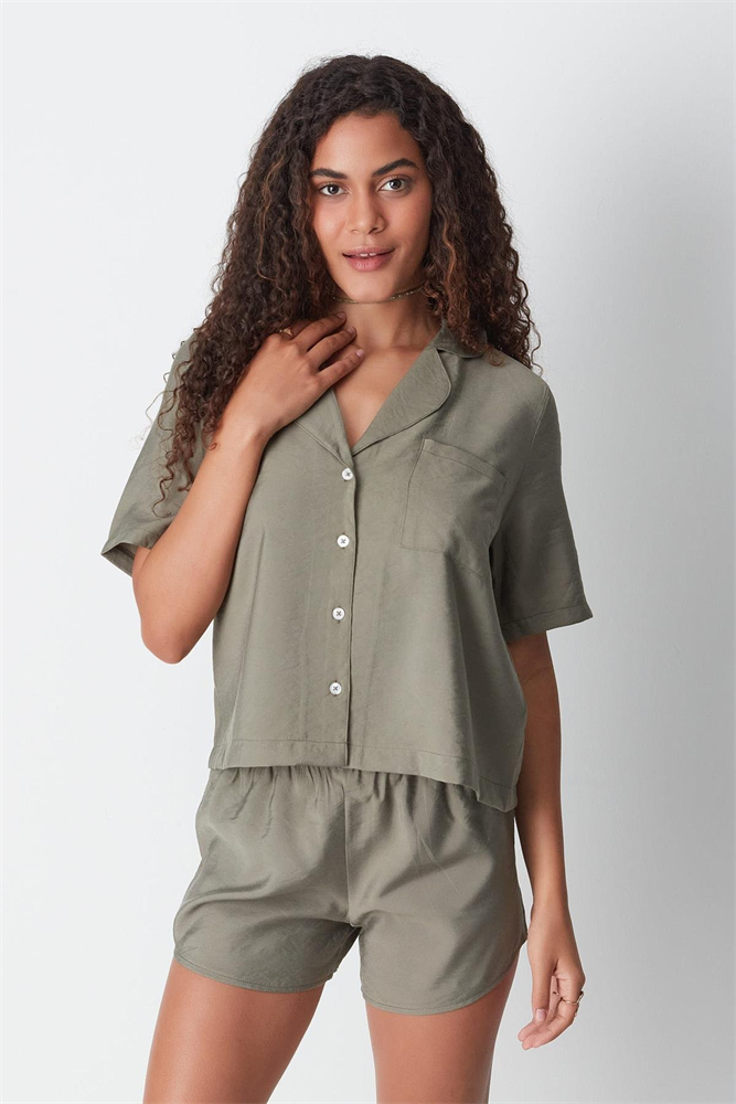 Short Sleeve Shirt and Shorts Set 9148 Khaki