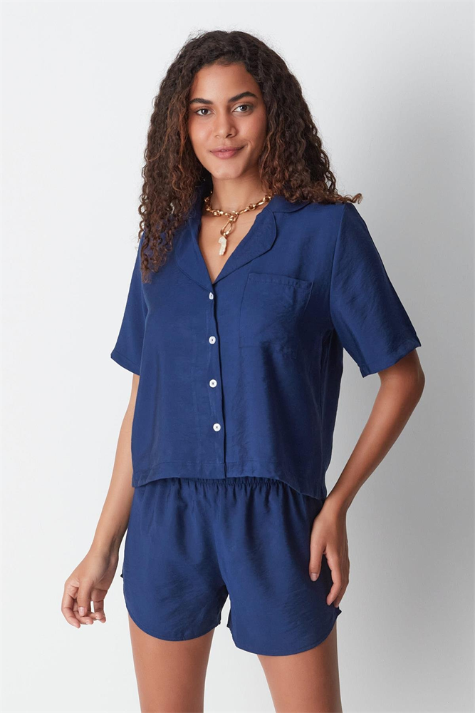 Short Sleeve Shirt and Shorts Set 9148 Navy Blue