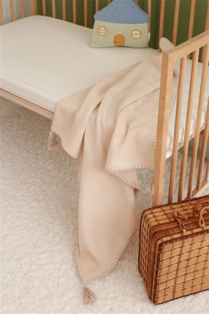 Baby Handmade Organic Cotton Muslin 4-Layer Blanket Beige