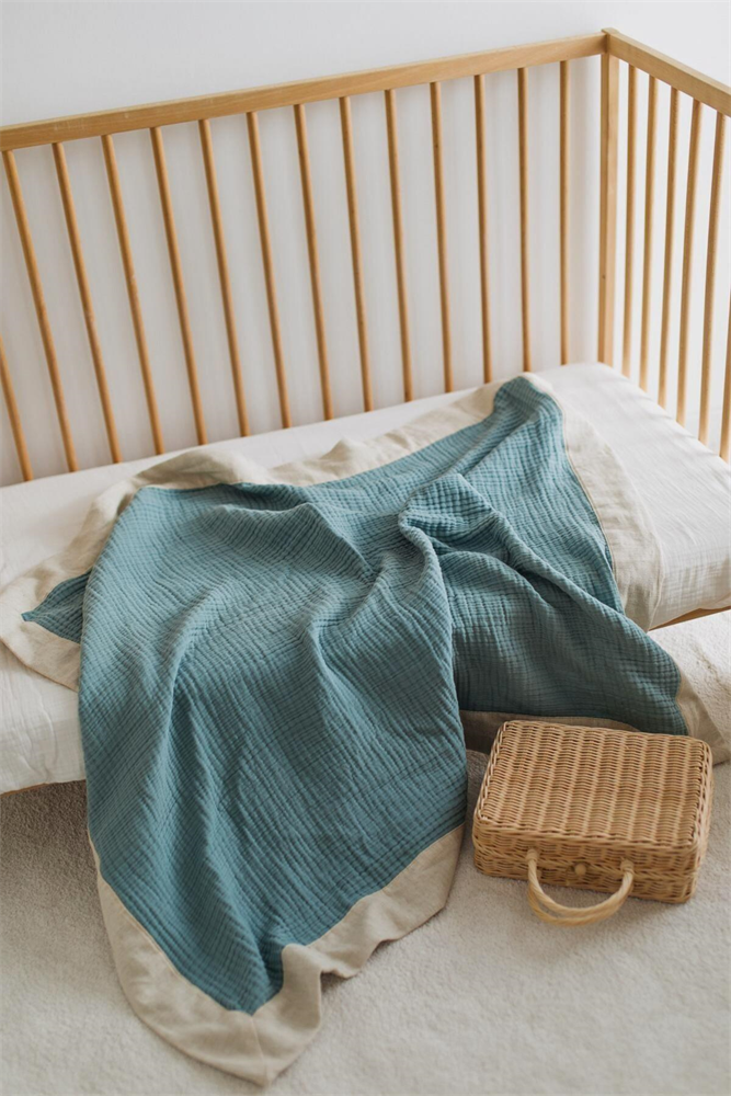 Bebek Keten Detail Organic Cotton Muslin Large Bedspread Set Mint