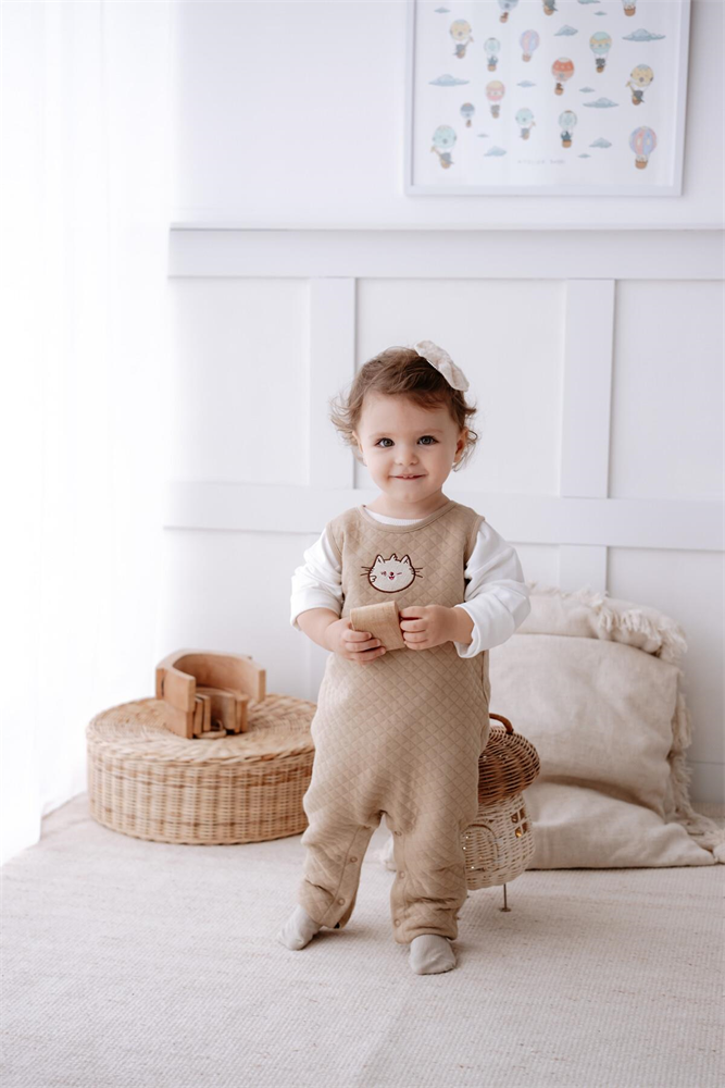 Baby Wide-Strap Quilted Overall Beige