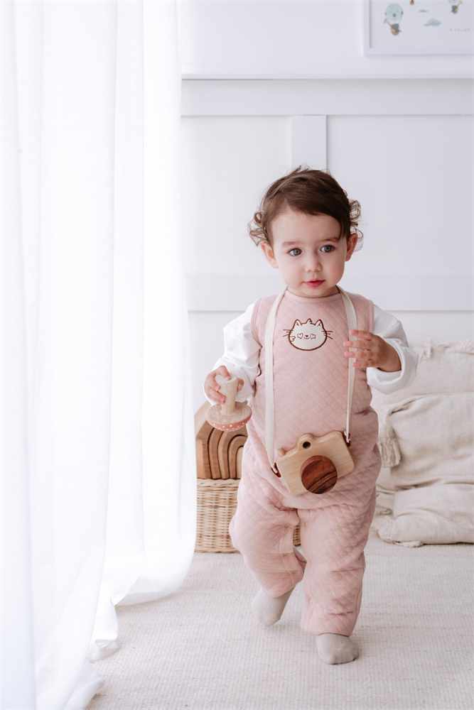 Baby Wide-Strap Quilted Overall Powder