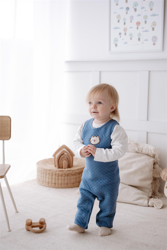 Baby Wide-Strap Quilted Overall Blue