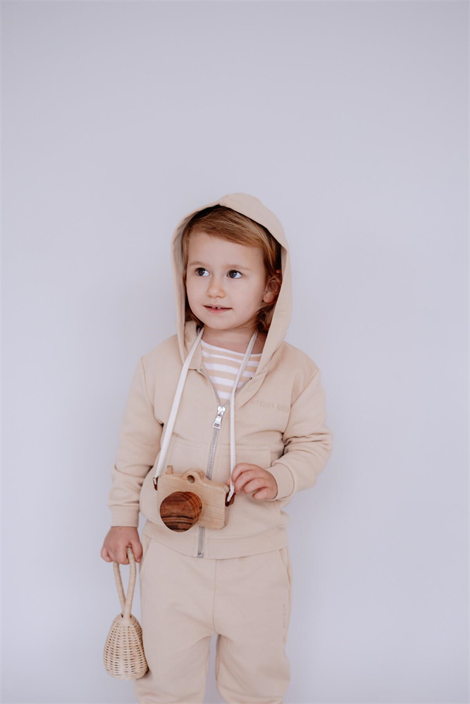 Kid's Long Sleeve Zip-Up Hooded Sweatshirt Beige