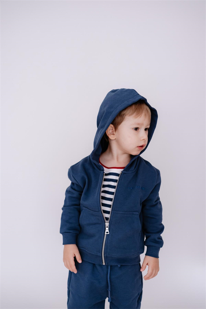Kid's Long Sleeve Zip-Up Hooded Sweatshirt Navy Blue