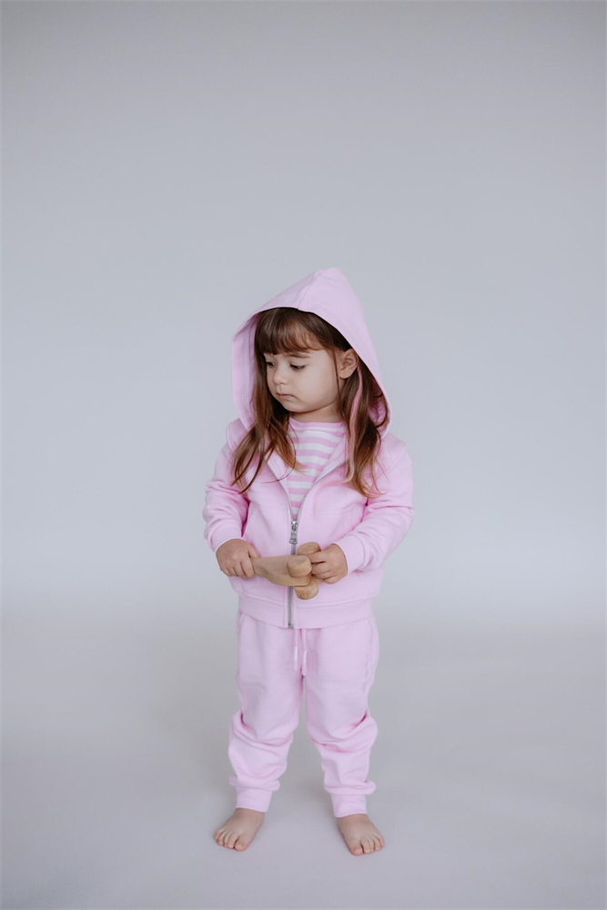 Kid's Long Sleeve Zip-Up Hooded Sweatshirt Pink