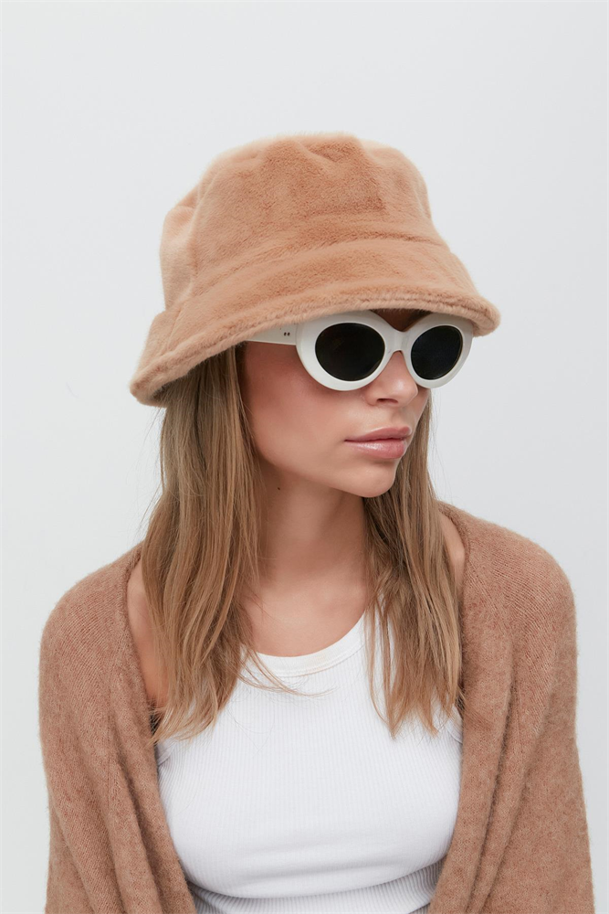 Plush Bucket Hat 8007 Camel Color