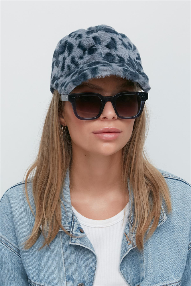 Plush Brimmed Hat 8008 Grey/Leopard Color