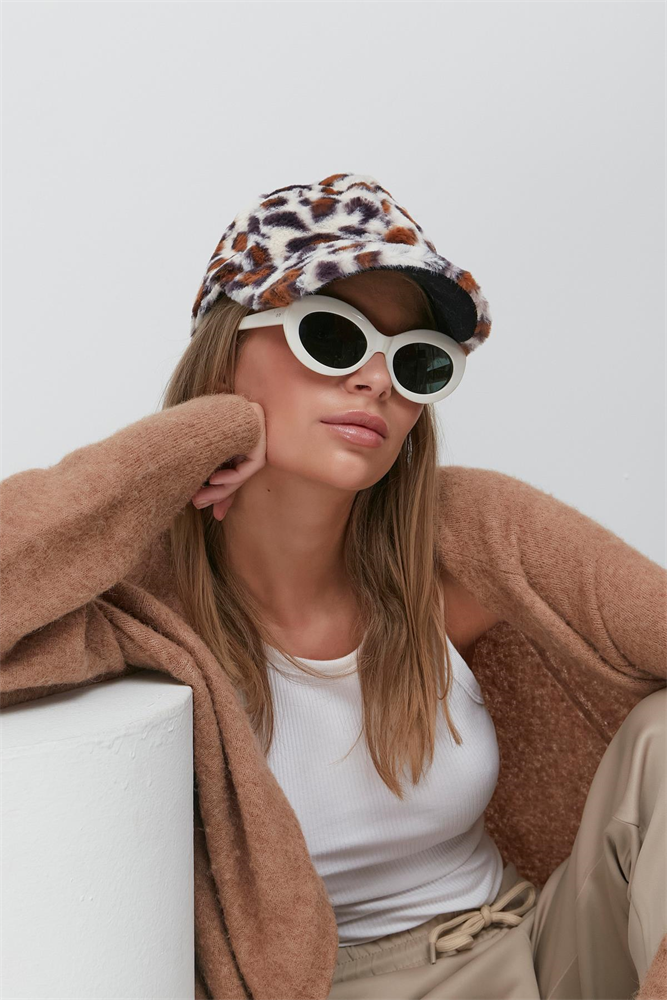 Plush Brimmed Hat 8008 Brown/Leopard