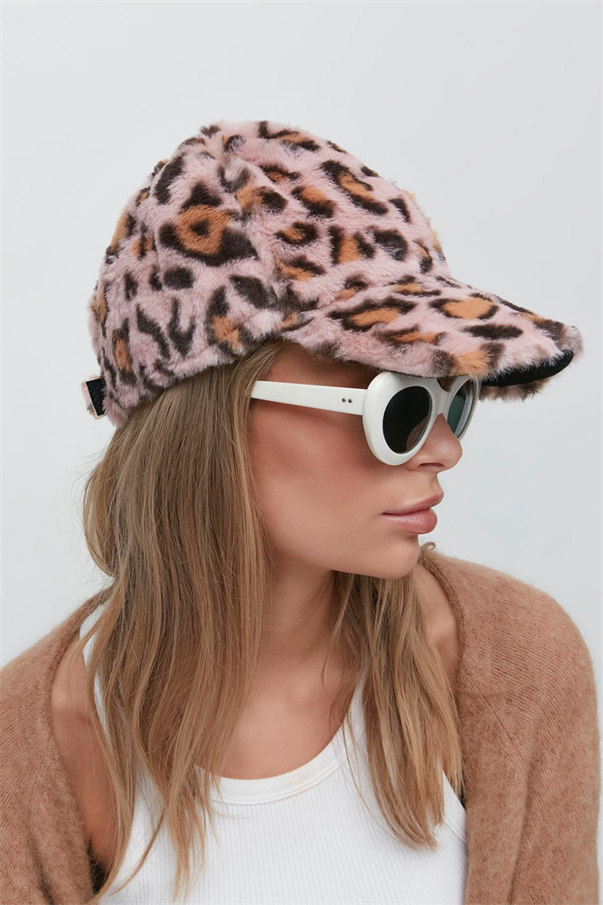 Plush Brimmed Hat 8008 Pink/Leopard