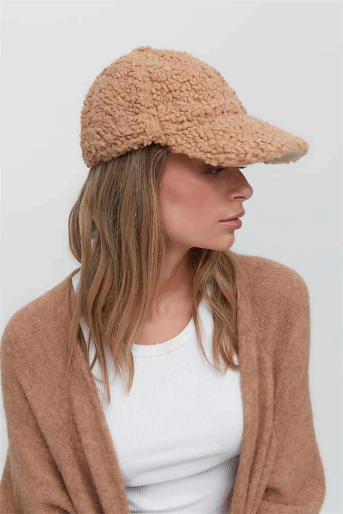 Curly Plush Brimmed Hat 8009 Mink