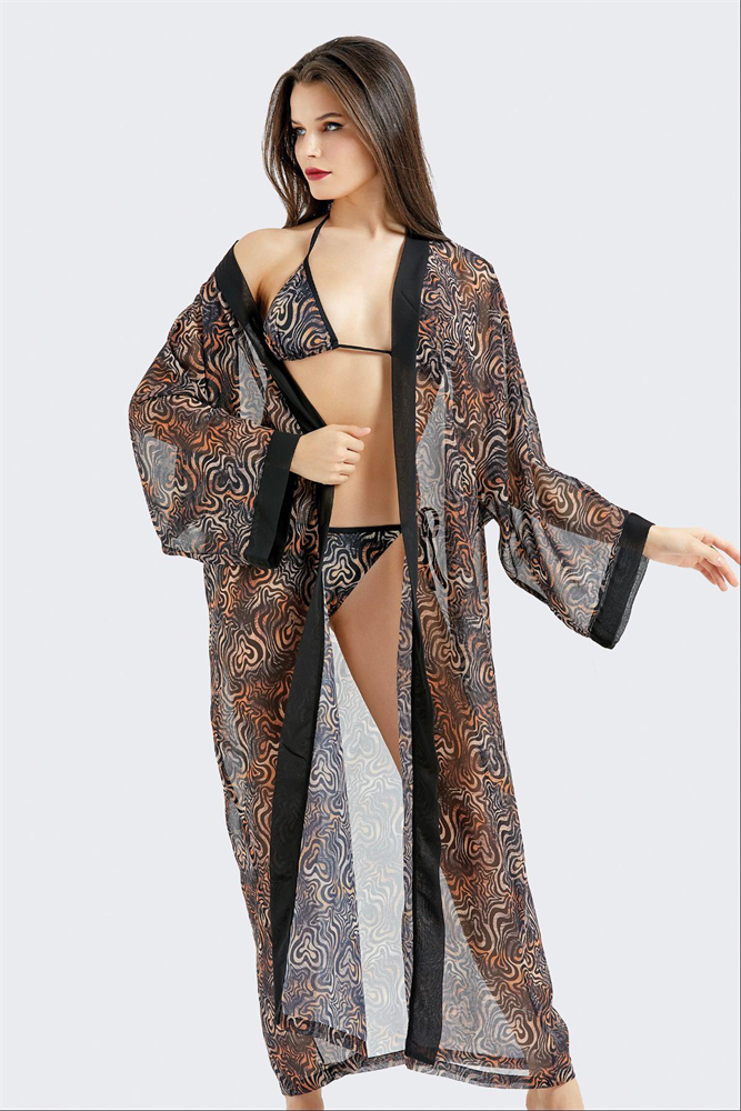 Long Chiffon Kimono Pareo Beach Dress C14300 Leopard Color