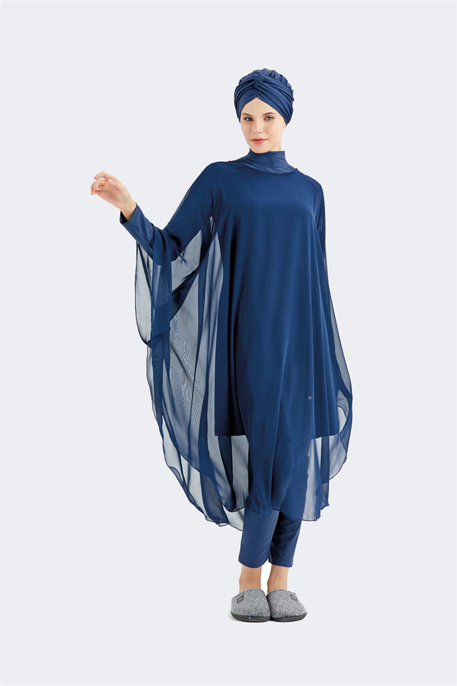 Chiffon Poncho Pareo Beach Dress C14307 Navy Blue