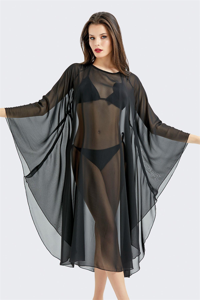 Chiffon Poncho Pareo Beach Dress C14307 Black