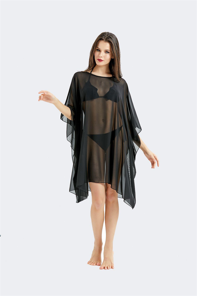 Chiffon Poncho Pareo Beach Dress C14323 Black